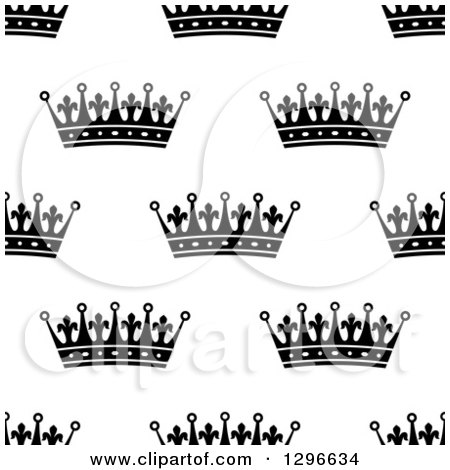 Clipart of a Seamless Background Pattern of Black and White Ornate Crowns 4 - Royalty Free Vector Illustration by Vector Tradition SM