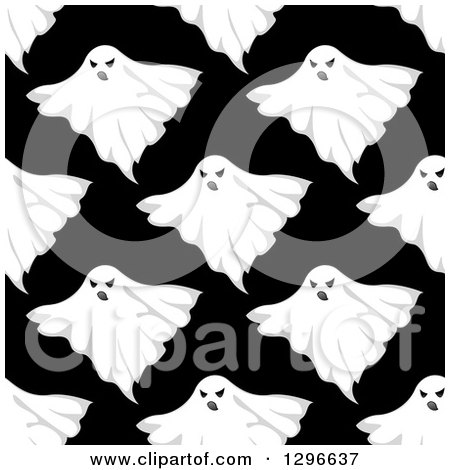 Clipart of a Seamless Halloween Pattern Background of Ghosts on Black - Royalty Free Vector Illustration by Vector Tradition SM