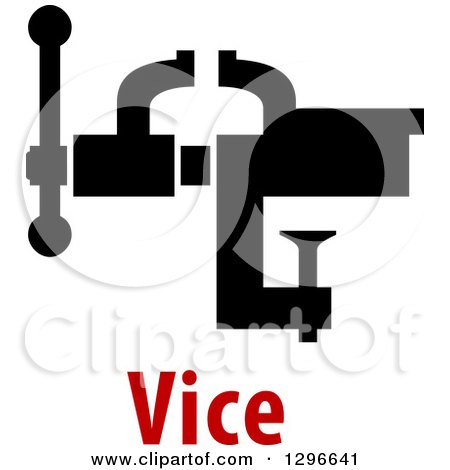 Clipart of a Black Silhouetted Vice Grip over Red Text - Royalty Free Vector Illustration by Vector Tradition SM