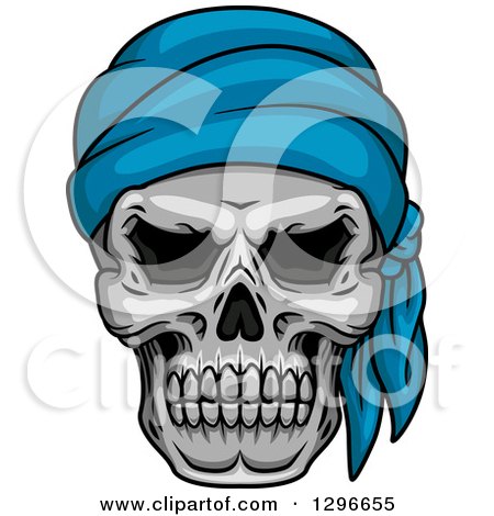 Clipart of a Human Pirate Skull with a Blue Bandana - Royalty Free Vector Illustration by Vector Tradition SM