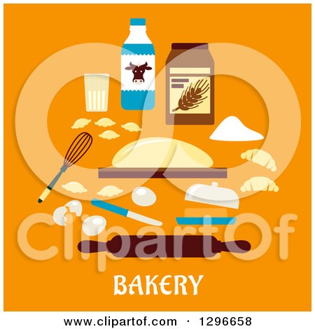 Clipart of Dough with Baking Ingredients over Text on Orange - Royalty Free Vector Illustration by Vector Tradition SM