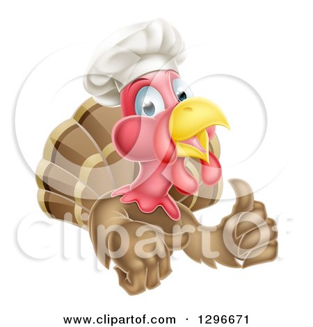 Clipart of a Cute Turkey Bird Chef Giving a Thumb up - Royalty Free Vector Illustration by AtStockIllustration