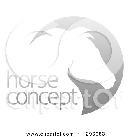 Clipart of a Gradient White Horse Head Silhouetted in a Gray Circle over Sample Text - Royalty Free Vector Illustration by AtStockIllustration