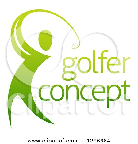 Clipart of a Gradient Green Man Swinging a Golf Club with Sample Text - Royalty Free Vector Illustration by AtStockIllustration