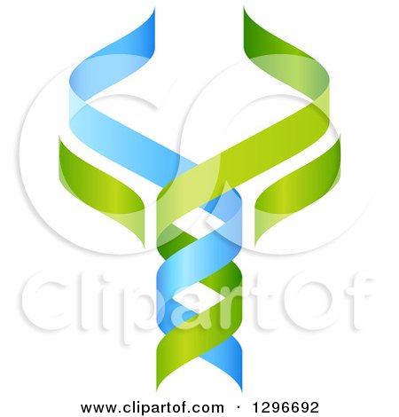 Clipart of a 3d Green and Blue DNA Double Helix Tree Shaped like a Caduceus - Royalty Free Vector Illustration by AtStockIllustration