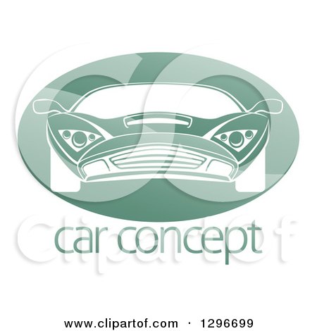 Clipart of a White Sports Car in a Shiny Green Oval over Sample Text - Royalty Free Vector Illustration by AtStockIllustration