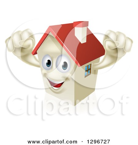 Clipart of a Happy House Character Cheering - Royalty Free Vector Illustration by AtStockIllustration