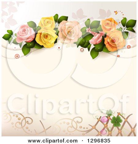 Clipart of a Floral Rose Wedding Background with Circles and Lattice - Royalty Free Vector Illustration by merlinul