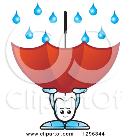 Clipart of a Cartoon Tooth Character Using an Umbrella to Catch Rain - Royalty Free Vector Illustration by Lal Perera
