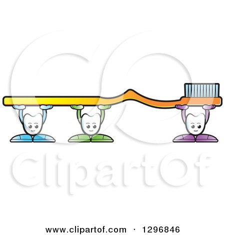 Clipart of Cartoon Tooth Characters Holding up a Giant Yellow Toothbrush - Royalty Free Vector Illustration by Lal Perera
