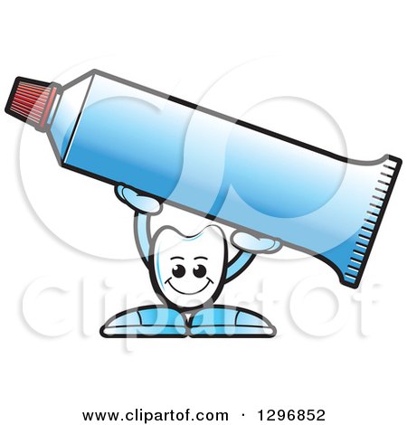 Clipart of a Cartoon Tooth Character Holding up a Tube of Toothpaste - Royalty Free Vector Illustration by Lal Perera