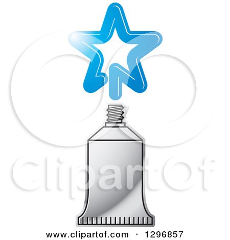 Clipart of a Silver Tube of Toothpaste with a Blue Star - Royalty Free Vector Illustration by Lal Perera