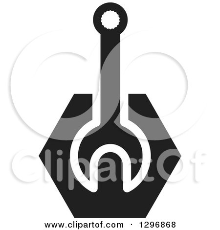 Clipart of a Black and White Wrench in a Hexagon - Royalty Free Vector Illustration by Lal Perera
