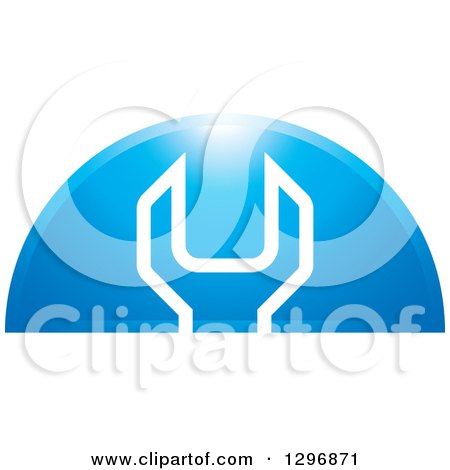 Clipart of a White Wrench in a Shiny Blue Arch - Royalty Free Vector Illustration by Lal Perera