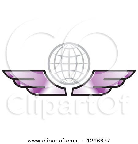 Clipart of a Gray Grid Globe with Purple Wings - Royalty Free Vector Illustration by Lal Perera