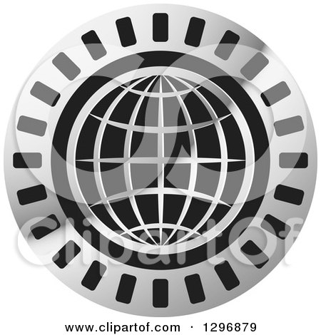 Clipart of a Silver Grid Globe in a Black and Gray Circle - Royalty Free Vector Illustration by Lal Perera