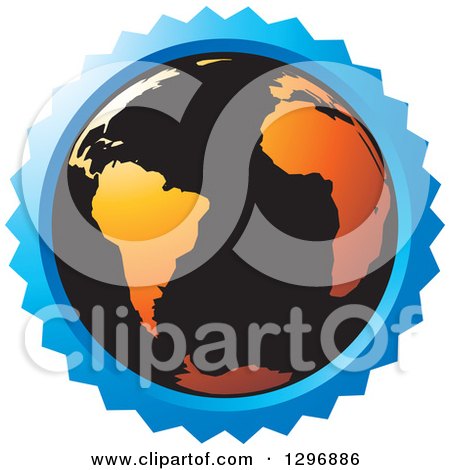 Clipart of a Black and Orange Earth in a Blue Circle - Royalty Free Vector Illustration by Lal Perera