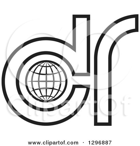 Clipart of a Black and White Grid Globe and DCR Logo 2 - Royalty Free Vector Illustration by Lal Perera