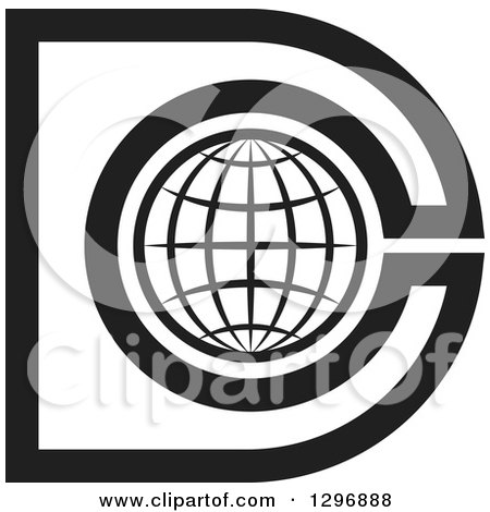 Clipart of a Black and White Grid Globe and DC Logo - Royalty Free Vector Illustration by Lal Perera
