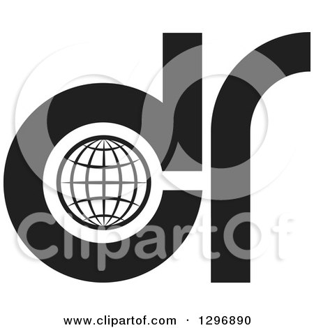Clipart of a Black and White Grid Globe and DCR Logo - Royalty Free Vector Illustration by Lal Perera