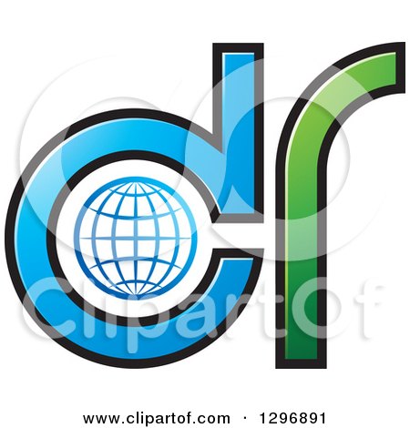 Clipart of a Blue and Green Grid Globe and DCR Logo - Royalty Free Vector Illustration by Lal Perera