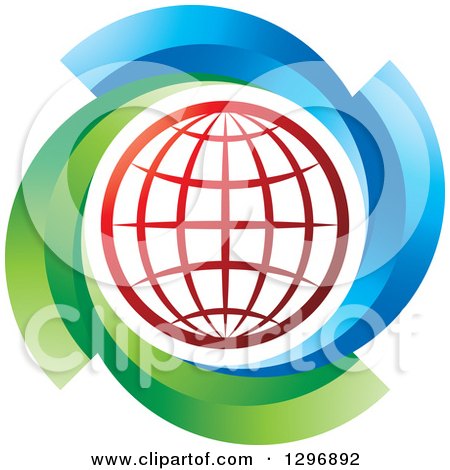 Clipart of a Red Grid Globe in a Circle of Green and Blue - Royalty Free Vector Illustration by Lal Perera
