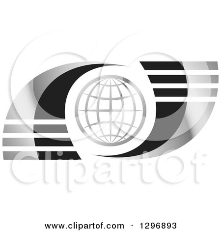 Clipart of a Silver Grid Globe and Swooshes with Lines - Royalty Free Vector Illustration by Lal Perera