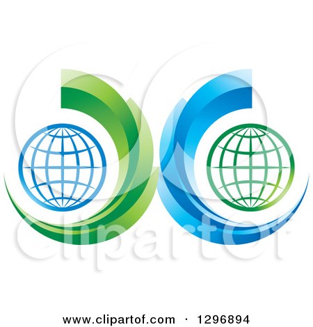 Clipart of Grid Globes in Green and Blue Swooshes - Royalty Free Vector Illustration by Lal Perera