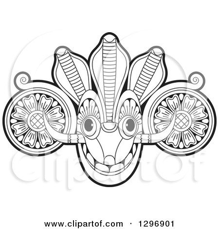 Clipart of a Black and White Devil Dance Mask with Horns - Royalty Free Vector Illustration by Lal Perera