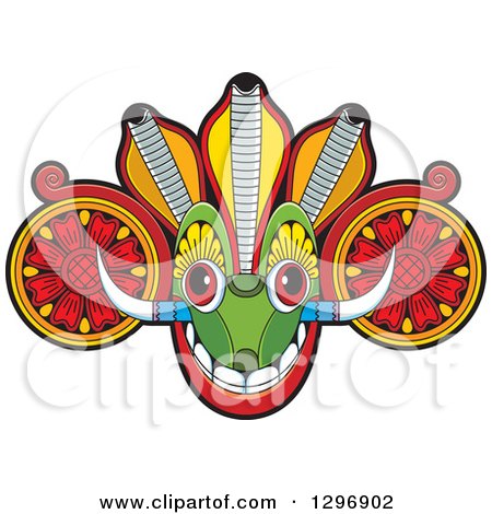 Clipart of a Tribal Devil Dance Mask with Horns - Royalty Free Vector Illustration by Lal Perera