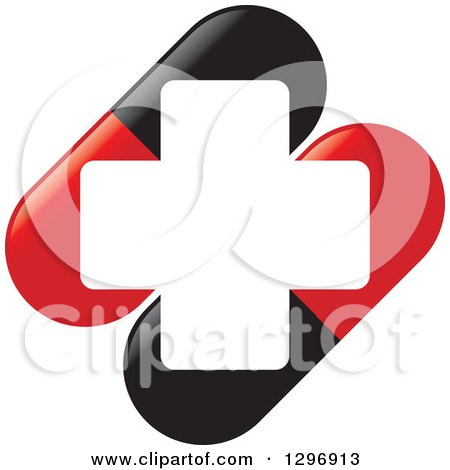 Clipart of a White Cross over Red and Black Pills - Royalty Free Vector Illustration by Lal Perera