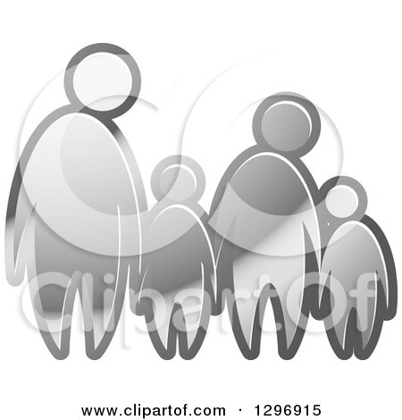 Clipart of a Gradient Silver Family of Four Holding Hands - Royalty Free Vector Illustration by Lal Perera