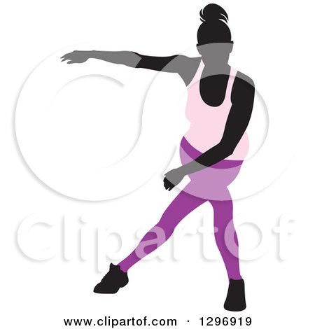 Clipart of a Black Silhouetted Female Dancer in Pink and Purple - Royalty Free Vector Illustration by Lal Perera