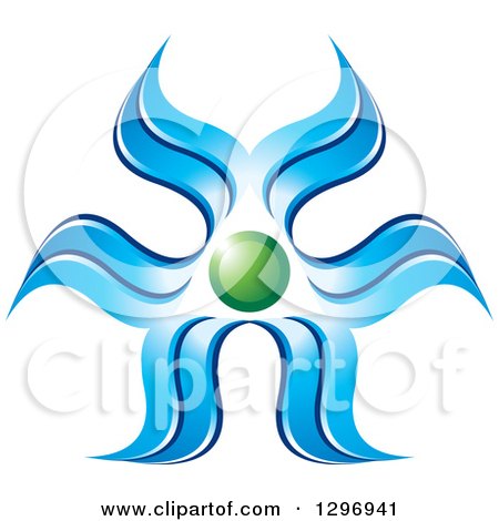 Clipart of a Green Circle on a White Diamond with Blue Waves - Royalty Free Vector Illustration by Lal Perera