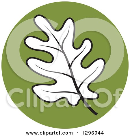 Clipart of a Black and White Oak Leaf in a Green Circle - Royalty Free Vector Illustration by Lal Perera