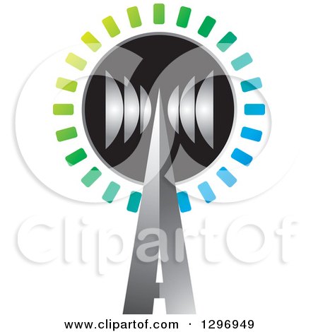 Clipart of a Cellular Tower with Signals and Colorful Lines - Royalty Free Vector Illustration by Lal Perera