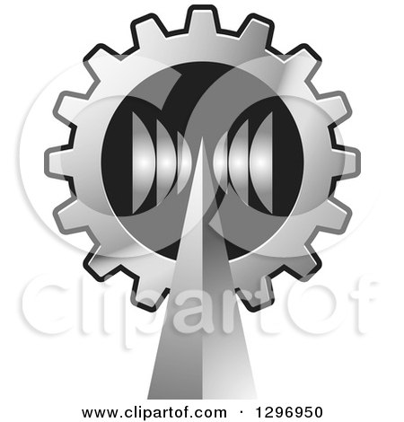 Clipart of a Silver Cellular Communications Tower with Signals over a Gear - Royalty Free Vector Illustration by Lal Perera