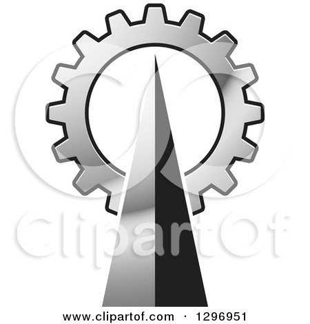 Clipart of a Pyramidical Silver Cellular Communications Tower over a Gear - Royalty Free Vector Illustration by Lal Perera