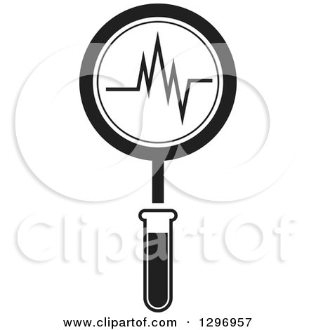 Clipart of a Black and White Test Tube Magnifying Glass and Chart - Royalty Free Vector Illustration by Lal Perera