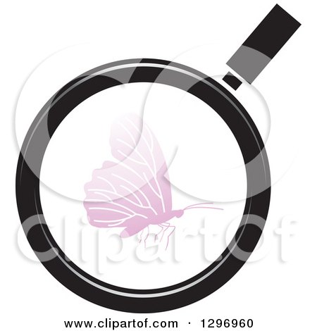 Clipart of a Magnifying Glass over a Pink Butterfly - Royalty Free Vector Illustration by Lal Perera