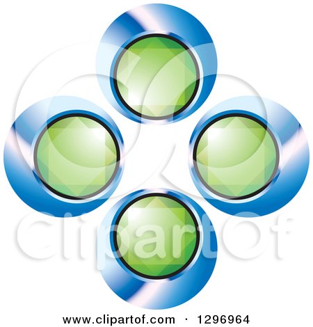 Clipart of Green Emerald Gems in Blue and Black Circles - Royalty Free Vector Illustration by Lal Perera