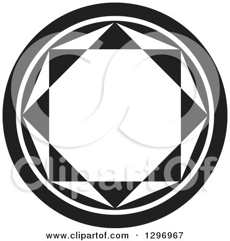 Clipart of a Black and White Faceted Gem in a Circle - Royalty Free Vector Illustration by Lal Perera