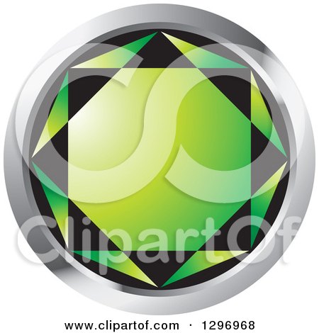 Clipart of a Green Emerald Gem in a Silver Circle - Royalty Free Vector Illustration by Lal Perera