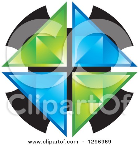 Clipart of Green and Sapphire Triangular Gems over Black - Royalty Free Vector Illustration by Lal Perera