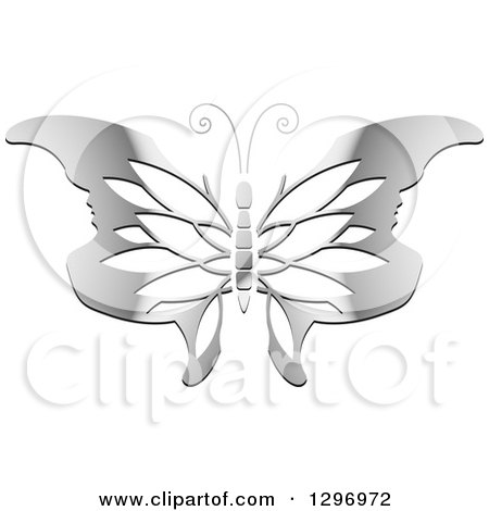 Clipart of a Gradient Silver Butterfly with Petal Patterned Face Tipped Wings - Royalty Free Vector Illustration by Lal Perera