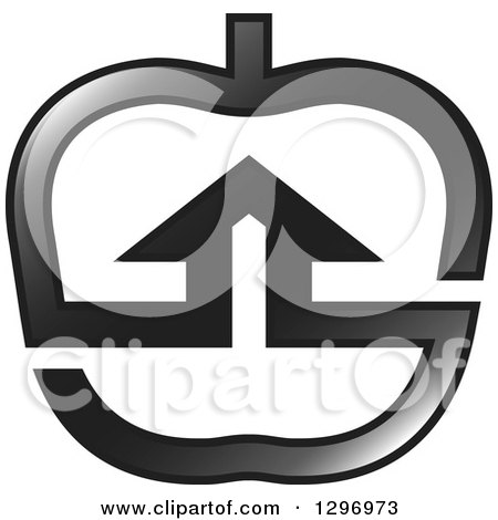 Clipart of a Grayscale House in an Apple - Royalty Free Vector Illustration by Lal Perera