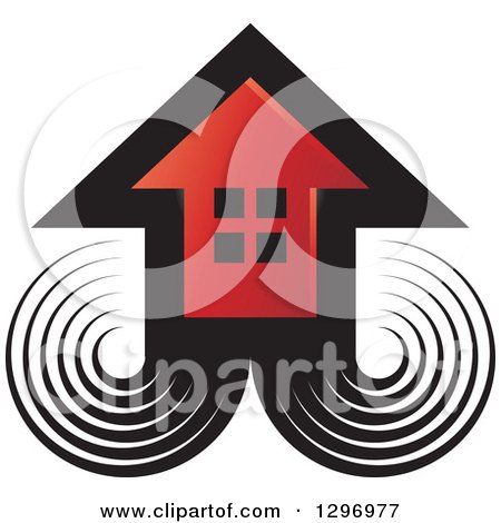 Clipart of a Red House with a Black Arrow and Swirls - Royalty Free Vector Illustration by Lal Perera