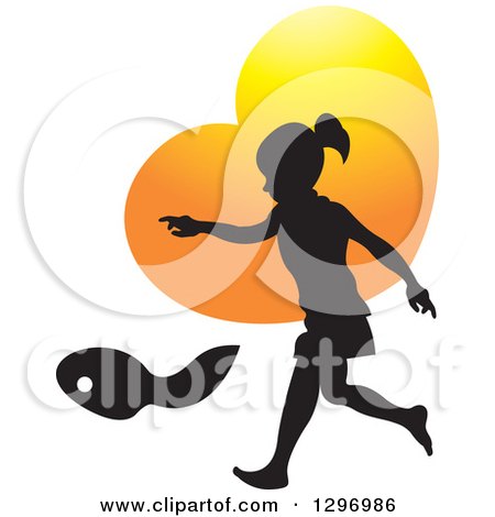 Clipart of a Black Silhouetted Girl Playing over an Orange Heart - Royalty Free Vector Illustration by Lal Perera