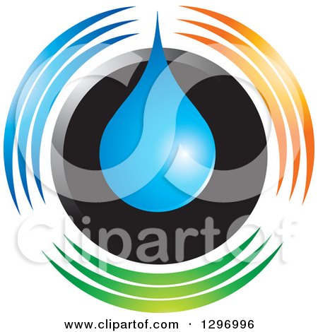 Clipart of a Blue Water Drop over a Black Circle with Colorful Lines - Royalty Free Vector Illustration by Lal Perera