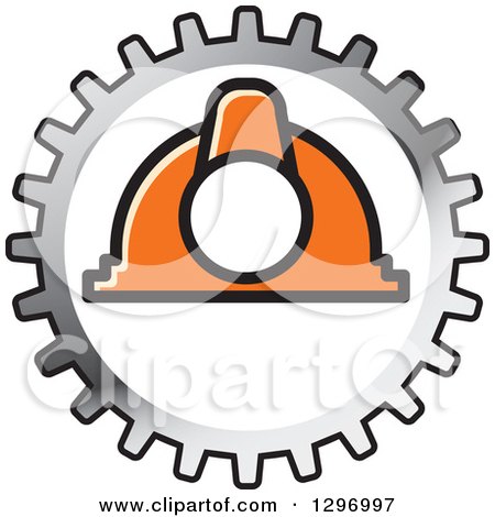Clipart of a Silver Gear Cog and Industrial Orange Hard Hat Helmet - Royalty Free Vector Illustration by Lal Perera